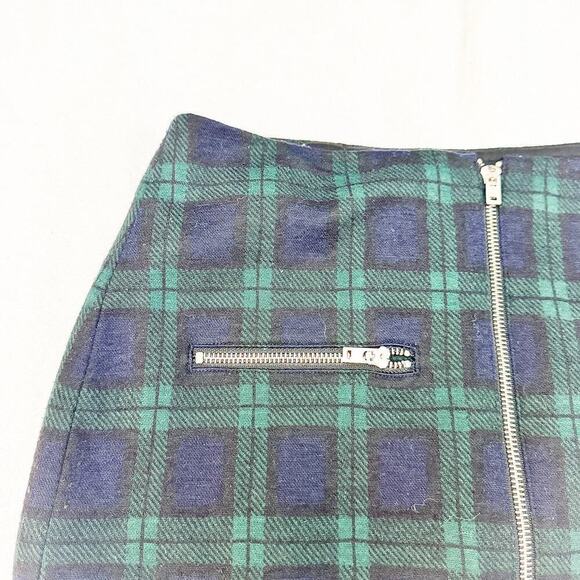 Madewell Green Plaid Tartan Mini Skirt Front Zipper Accent Size 6 - Picture 4 of 6